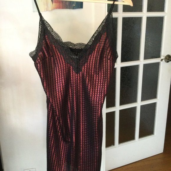 House Of Holland Chainmail Print Metallic Slip Dress with lace (Rust Color) - Picture 2 of 7